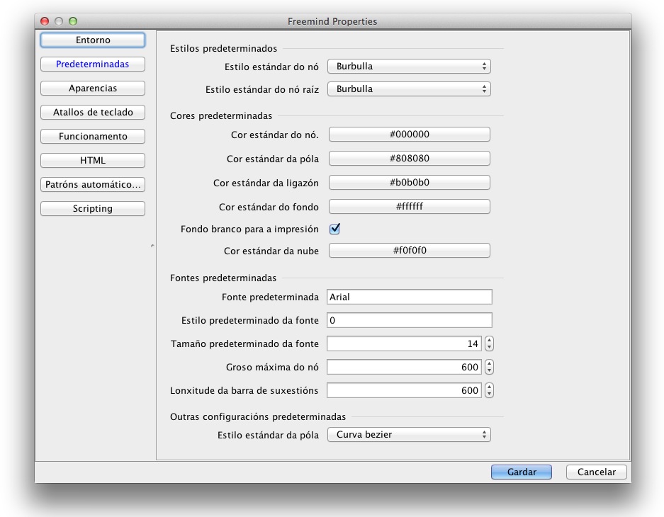 Configuracións predeterminadas