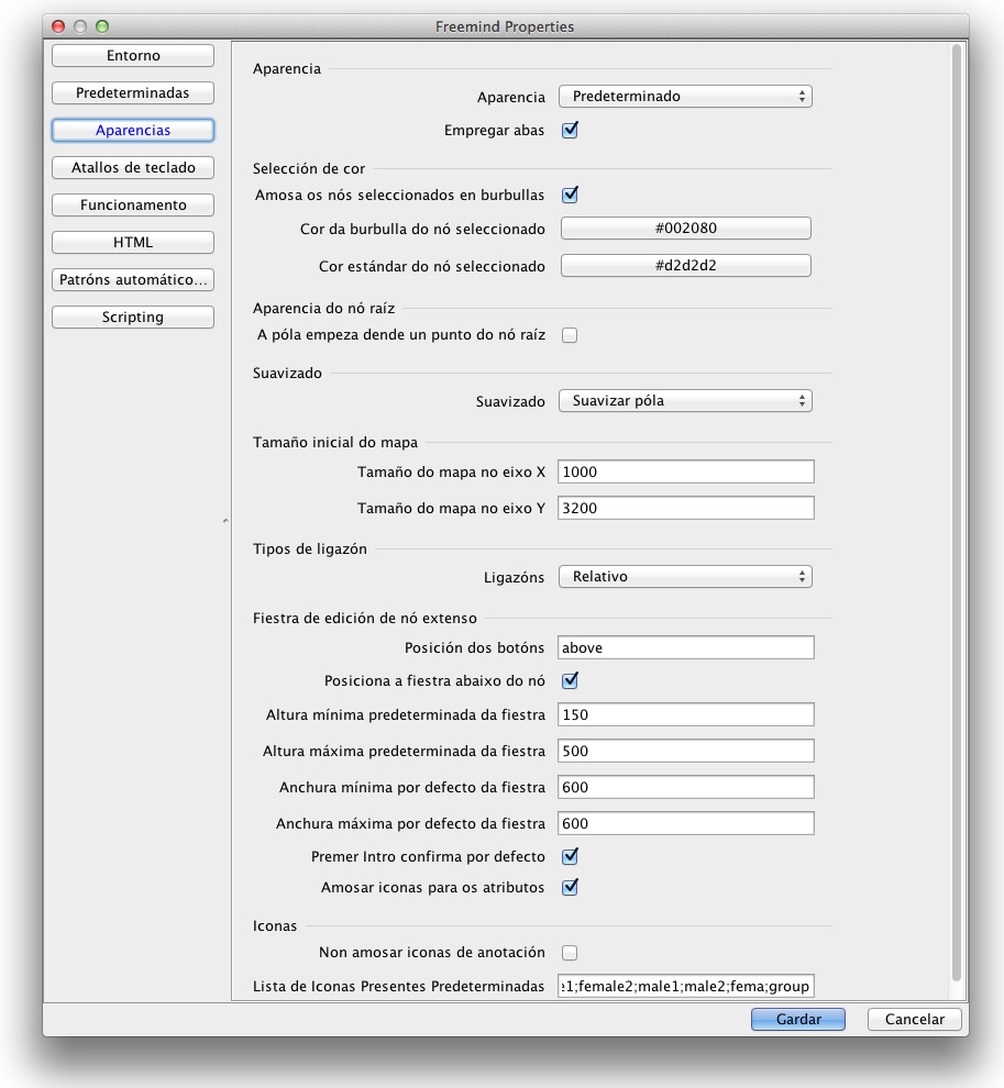 Configuración das Aparencias