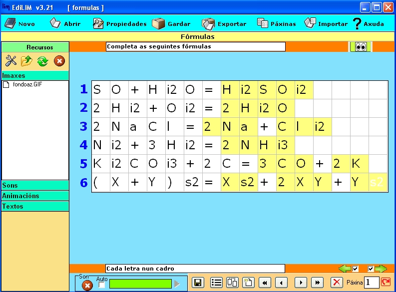 Captura do edilim: Fórmulas