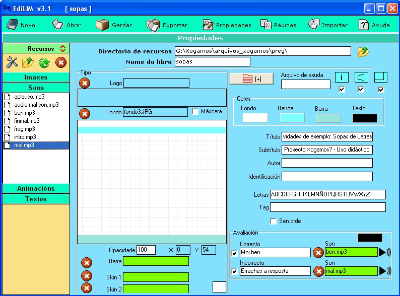 Propiedades dunha Sopa de Letras