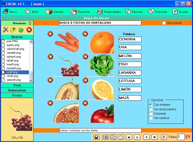Sopa de Letras: Con imaxes