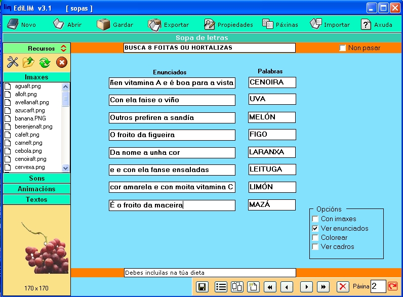 Sopas de Letras: Ver enunciados
