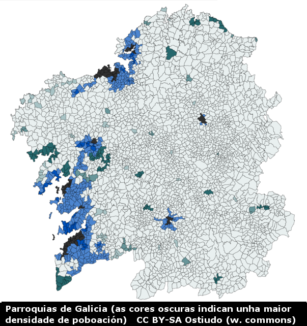 Densidade de poboación en Galicia