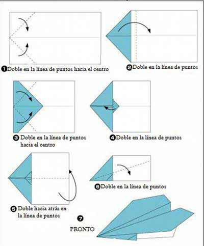 imaxe dos pasos para construir un avión de papel