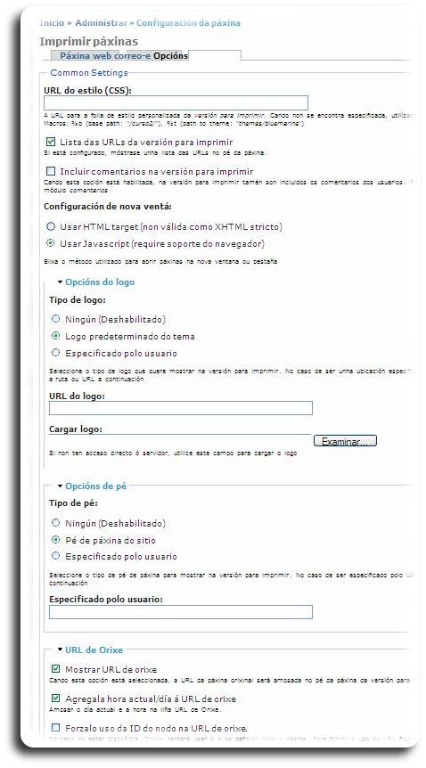 Opcións de axustes comúns