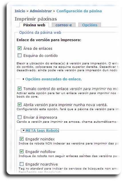 Configuración da páxina web