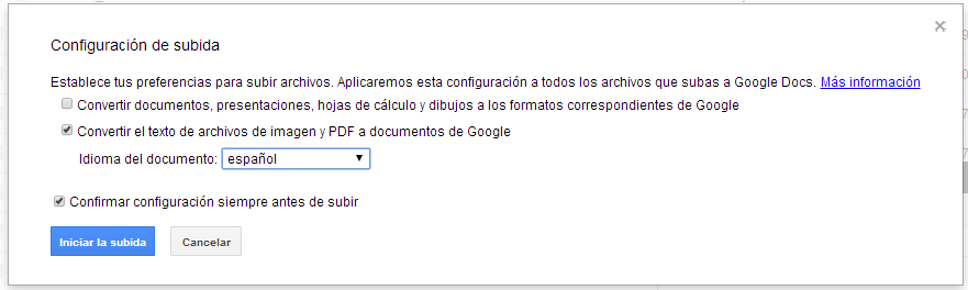 pdf to googledocs vía Drive