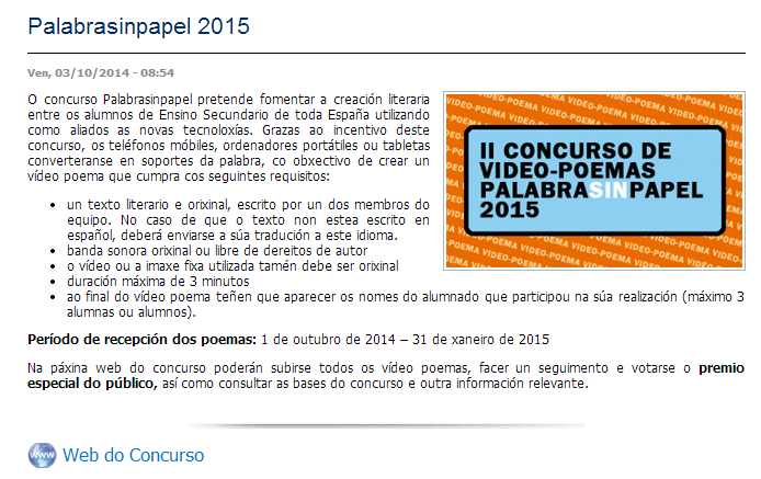 Anuncio no Portal da Consellería de Educación