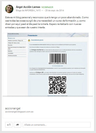 Imaxe do post de presentación do blogue na Comunidade de G+ Imaxe do post de presentación do blogue na Comunidade de G+