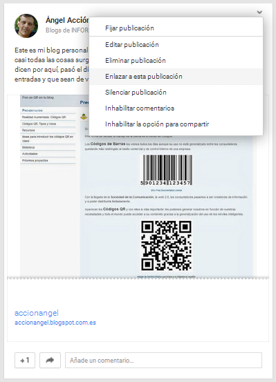 Imaxe do post de presentación do blogue na Comunidade co menú aberto. Imaxe do post de presentación do blogue na Comunidade co menú aberto.