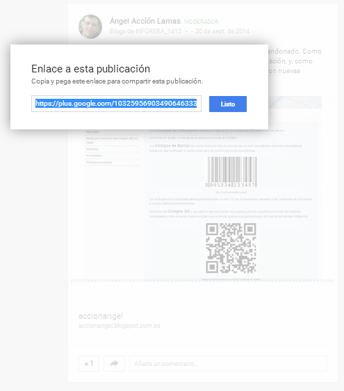 Imaxe da url directa ao post de publicación do blogue na Comunidade Imaxe da url directa ao post de publicación do blogue na Comunidade