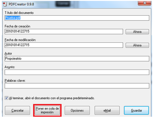 Poner en cola de impresión