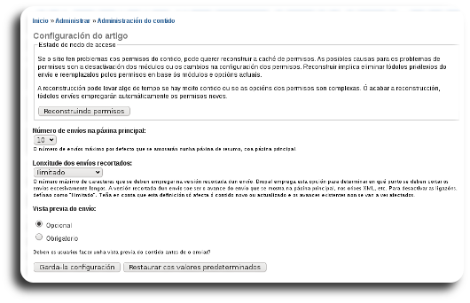 Configuración do artigo Configuración do artigo