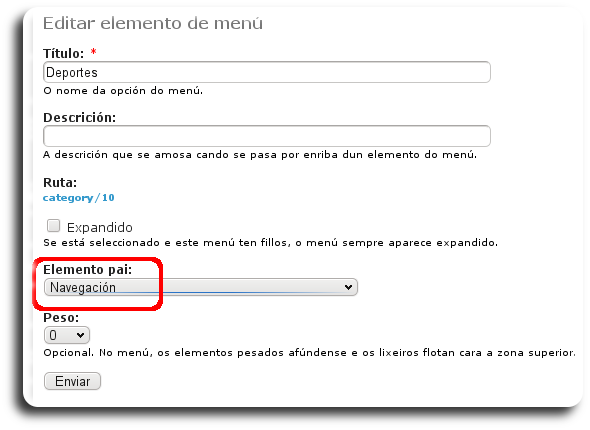 Cambiar elemento pai Cambiar elemento pai