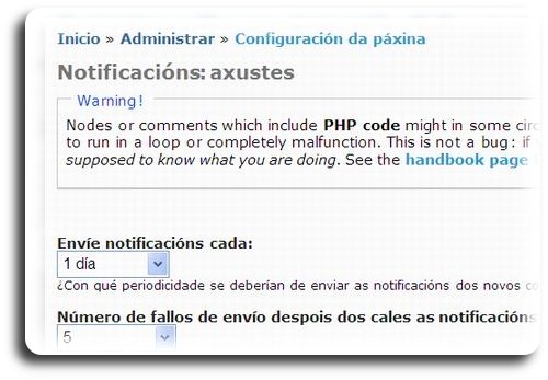 Axustes de notificación de novos contidos publicados Axustes de notificación de novos contidos publicados