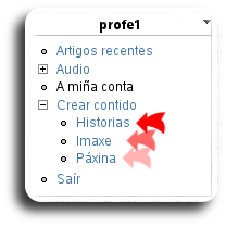 Diferentes tipos de contido que se poden crear Diferentes tipos de contido que se poden crear