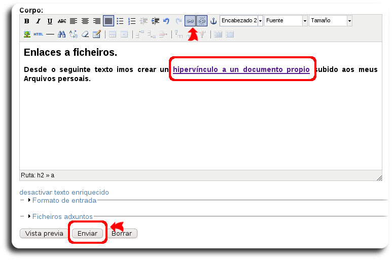 Publicando o contido con hipervínculo Publicando o contido con hipervínculo