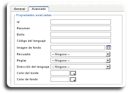 Propiedades avanzadas da táboa Propiedades avanzadas da táboa