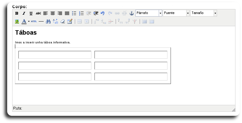 Táboa recén creada Táboa recén creada