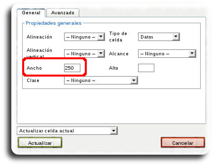 Ancho de celda Ancho de celda