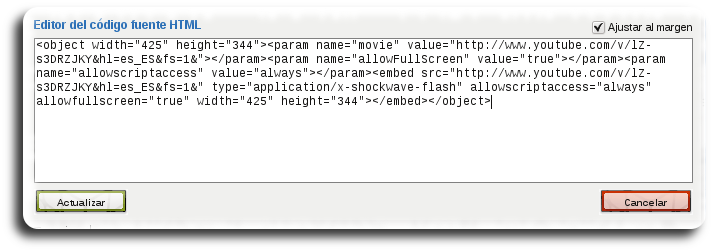 Código HTML pegado no editor Código HTML pegado no editor