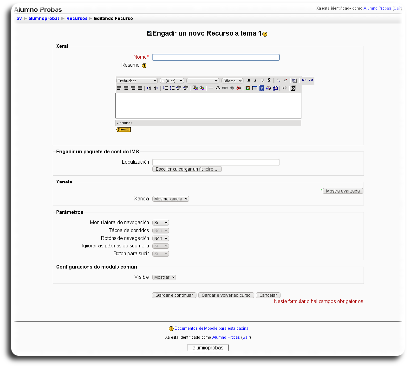 Formulario de contido IMS Formulario de contido IMS