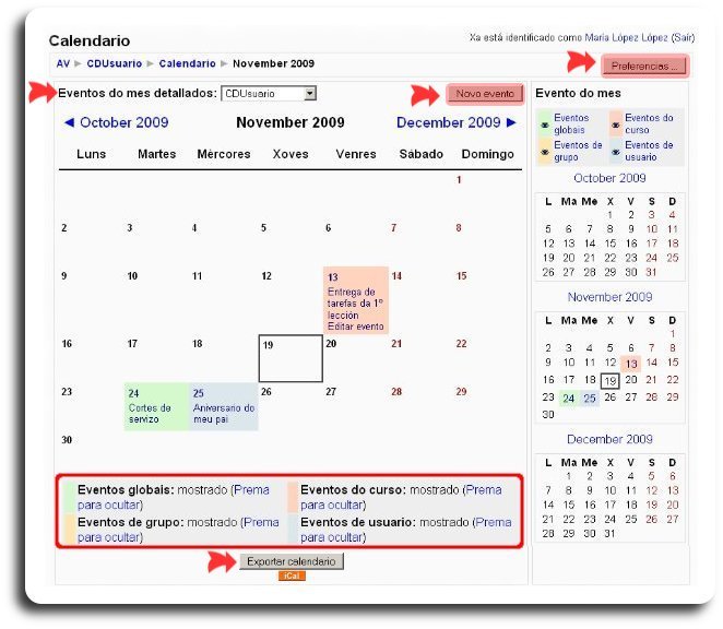 Visualización da axenda mensual Visualización da axenda mensual
