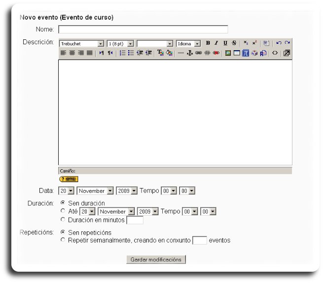 Formulario para crear un novo evento Formulario para crear un novo evento