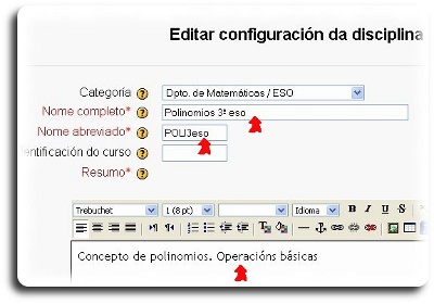Cubrir o nome completo,o abreviado e o resumo