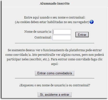 Páxina de acceso e rexistro Páxina de acceso e rexistro