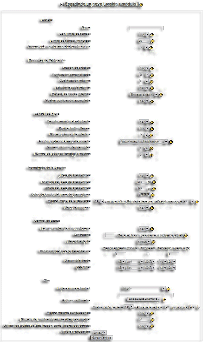 Formulario de configuración de leccións Formulario de configuración de leccións