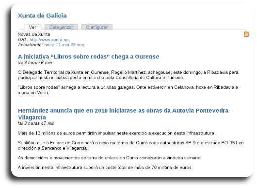 Listado das novas obtidas