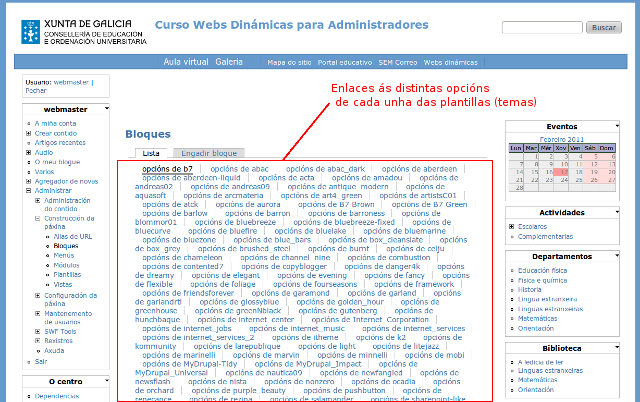 Opcións das plantillas