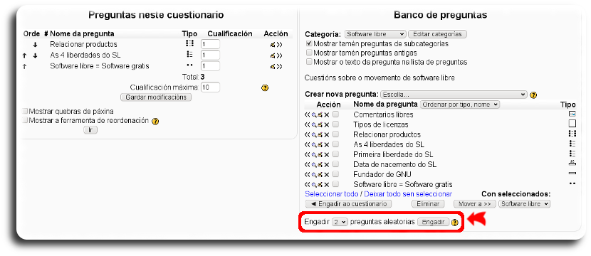 Engadir preguntas aleatorias Engadir preguntas aleatorias