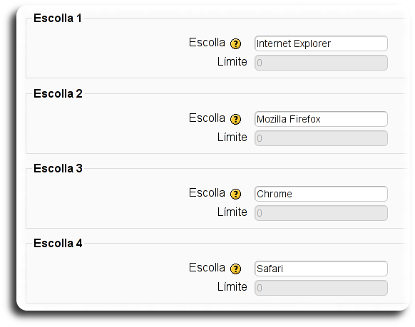 Escollas dispoñibles Escollas dispoñibles