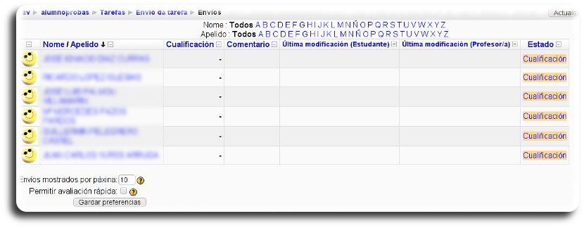 Envíos das tarefas Envíos das tarefas