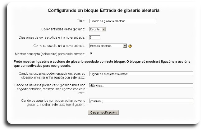 Pantalla de configuración do bloque Pantalla de configuración do bloque