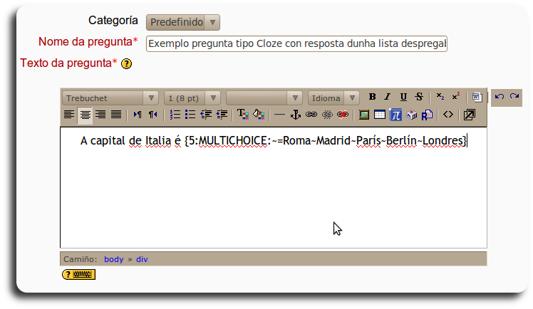 Cloze lista despregable Cloze lista despregable