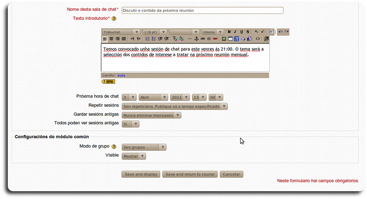 Formulario de creación do Chat Formulario de creación do Chat