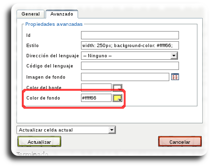 Cor de fondo da celda Cor de fondo da celda