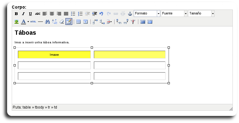Táboa con columnas de ancho fixo e cor de fondo en celdas superiores Táboa con columnas de ancho fixo e cor de fondo en celdas superiores