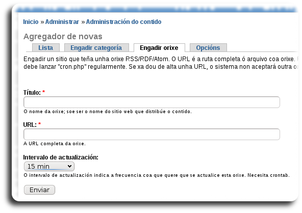 Agregador de novas - Engadir orixe
