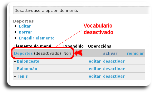 Menú co vocabulario desactivado Menú co vocabulario desactivado