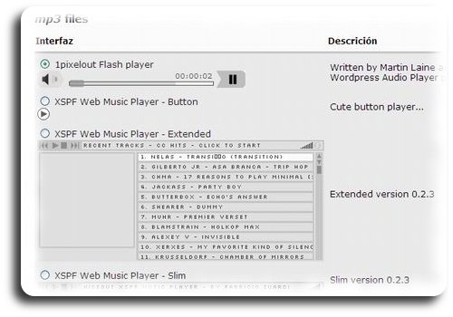 Apariencia dos ficheiros mp3