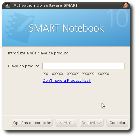Smart board, introducir clave de activación