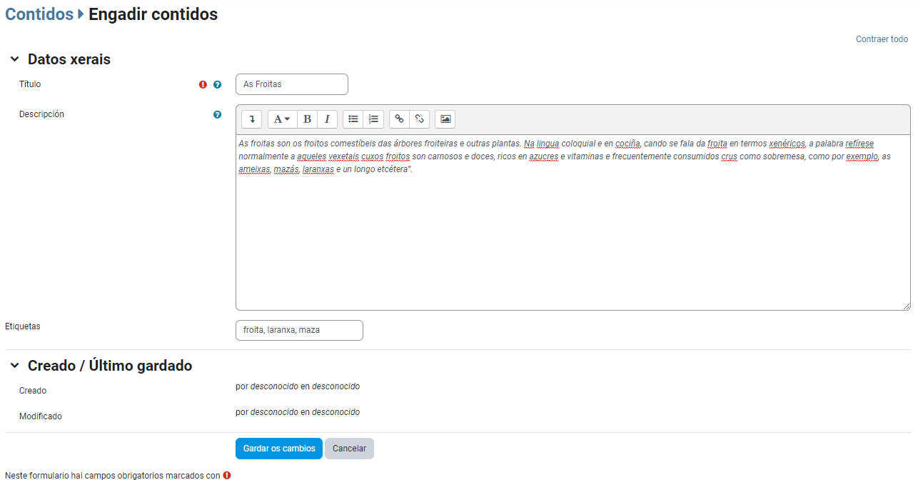 FA. engadir contido novo