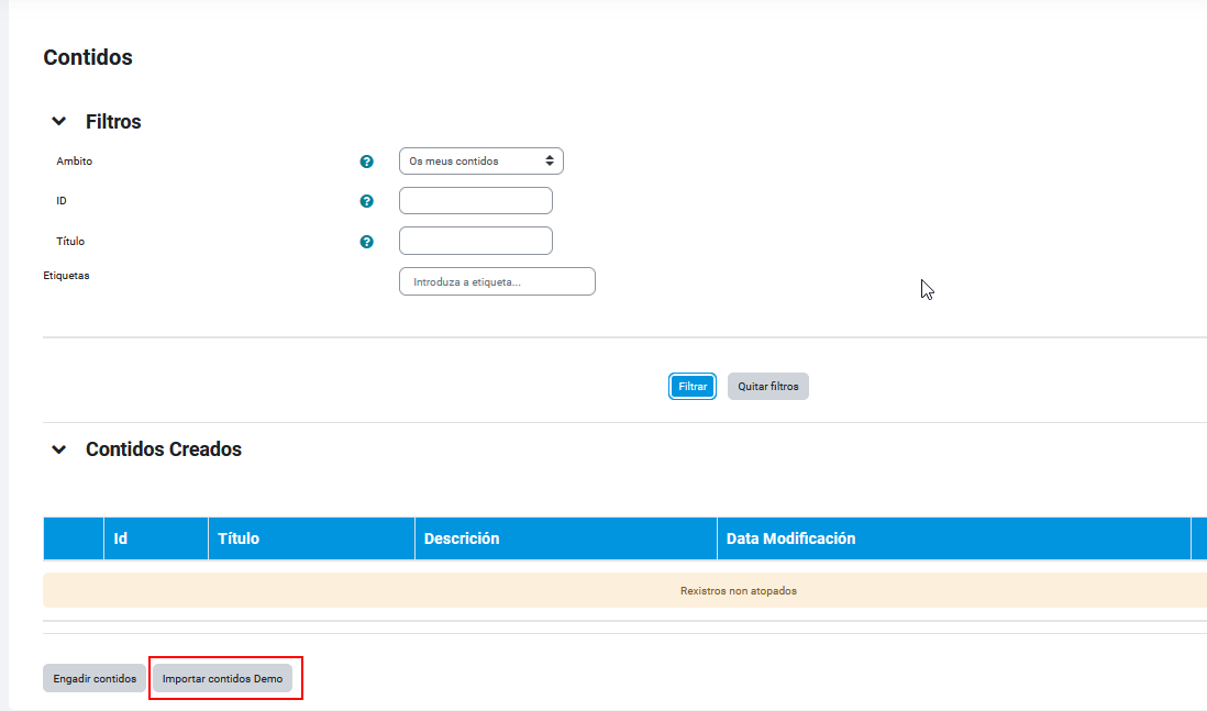 Importar contidos "demo"