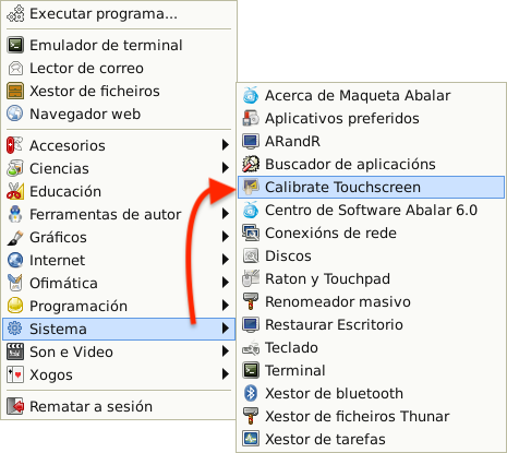 Menú calibrador pizarra dixital