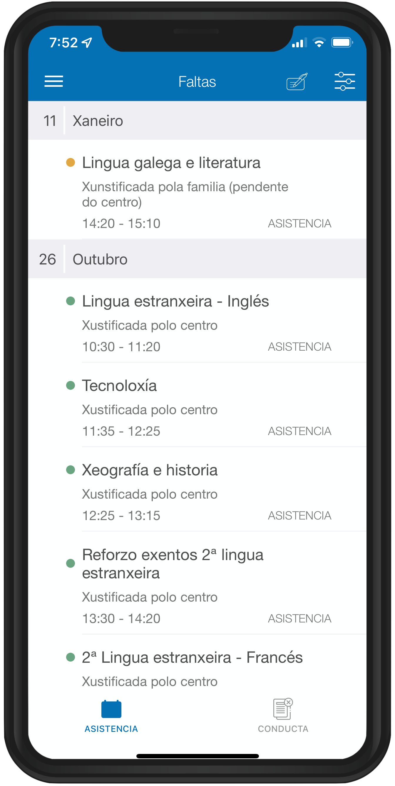 Cambio de estado da falta
