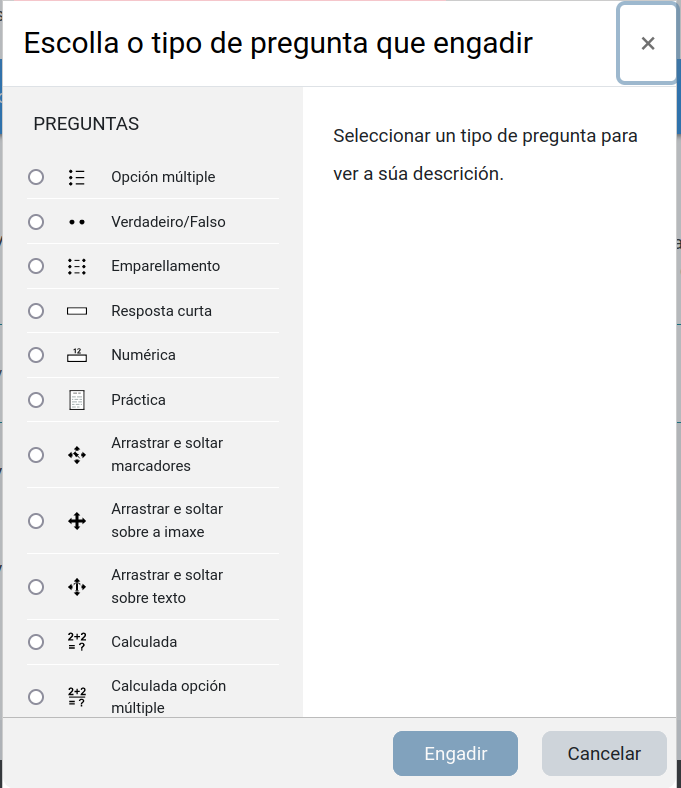 Escoller o tipo de pregunta